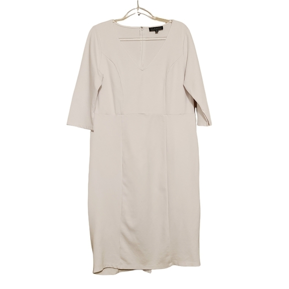 Eloquii | Classic White V-Neck 3/4 Length Sleeve Sheath Dress (Size 14) - Picture 2 of 16